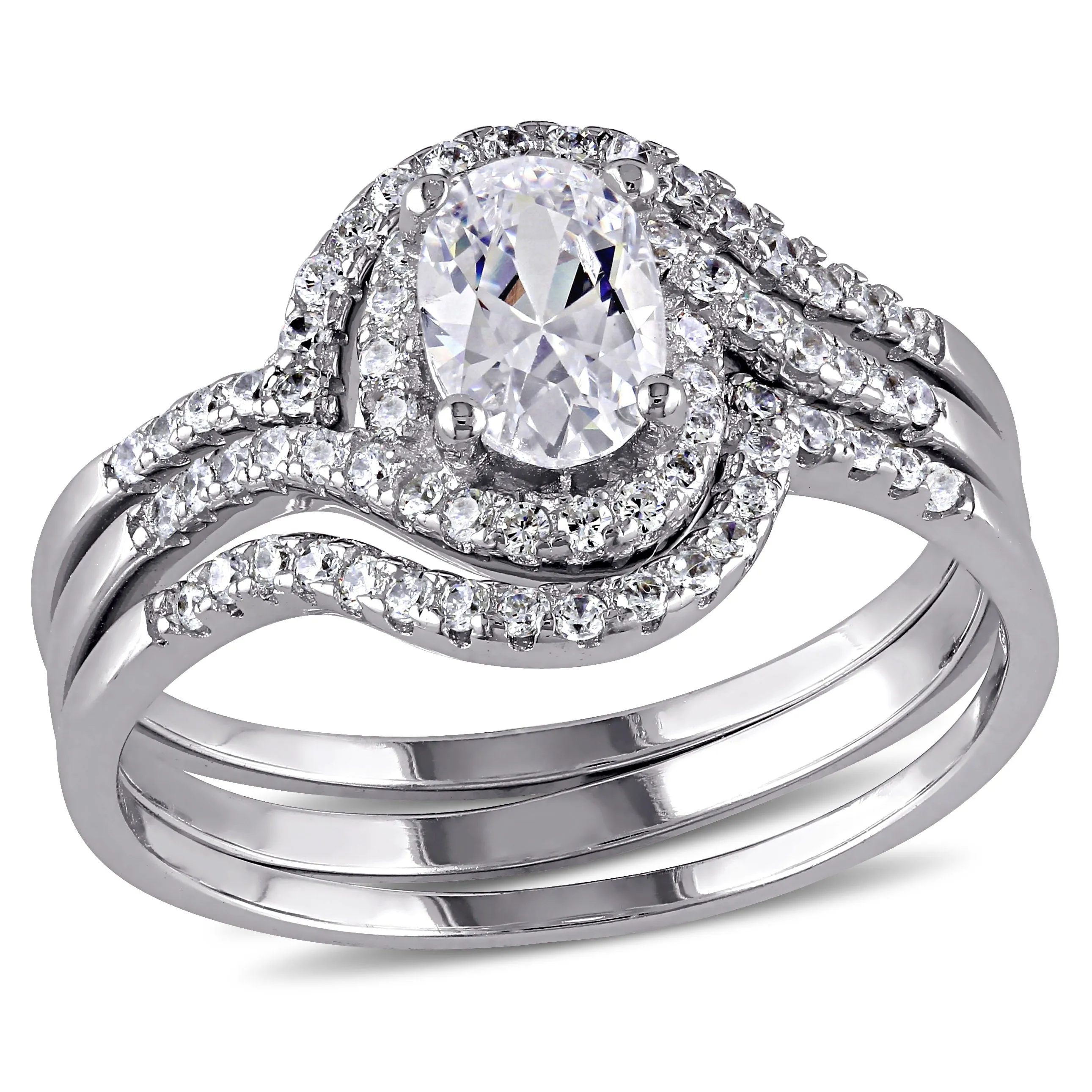 Miadora Halo Cubic Zirconia Swirl Bridal Set in Sterling Silver sold by Zulily