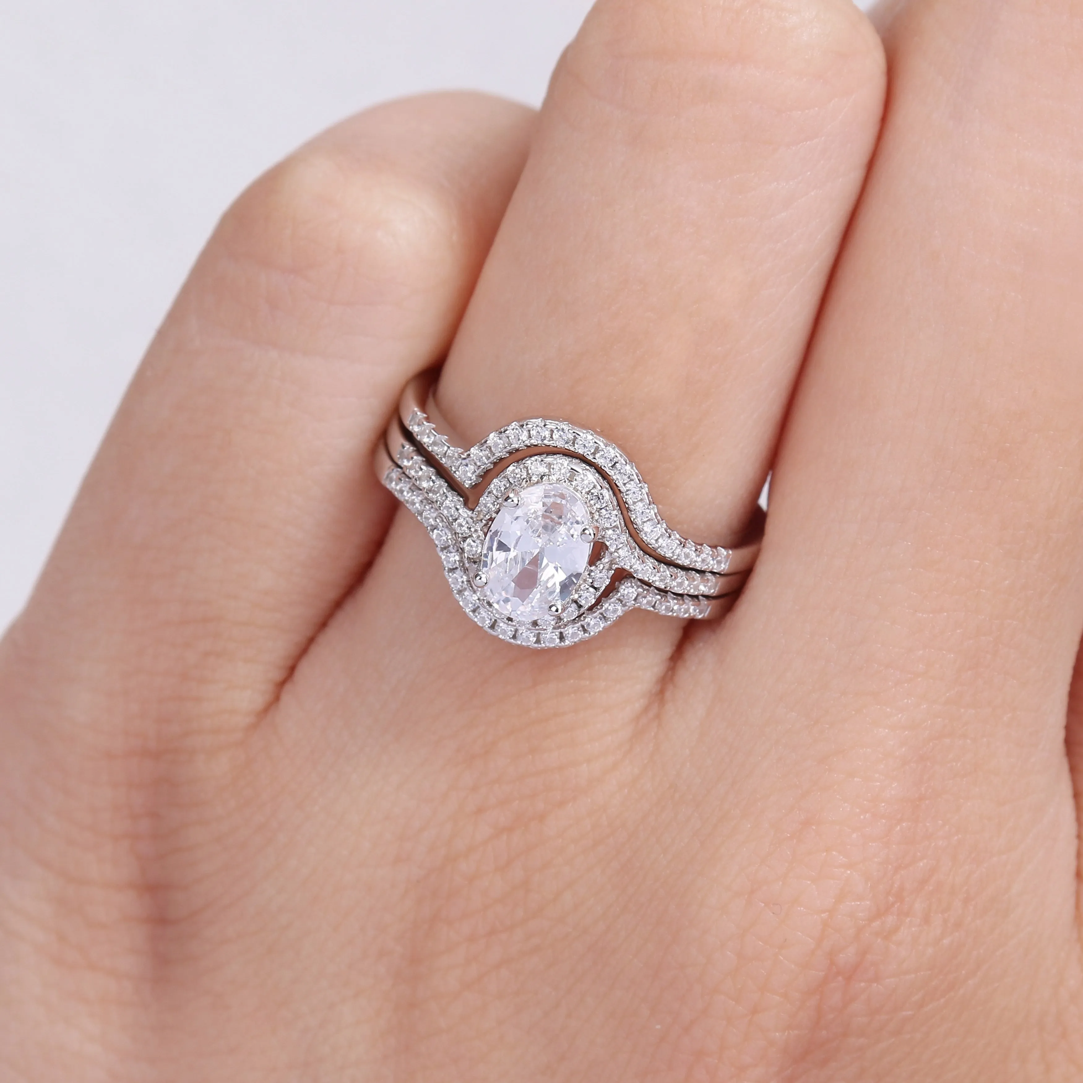 Miadora Halo Cubic Zirconia Swirl Bridal Set in Sterling Silver sold by Zulily product image thumbnail 5