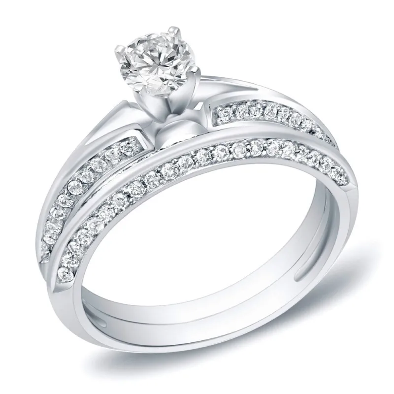 Auriya 14k Gold 14k White Gold 1ctw Modern Round Diamond Engagement Ring Set sold by Zulily