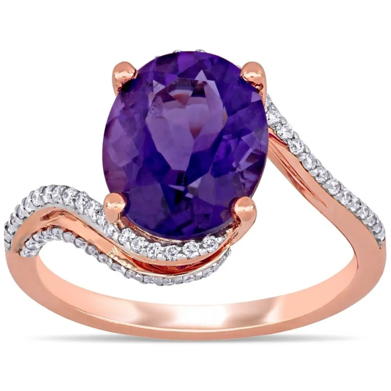 Miadora 14k Rose Gold Oval-Cut African-Amethyst and 1/3ct TDW Diamond Bypass Cocktail Ring sold by Zulily