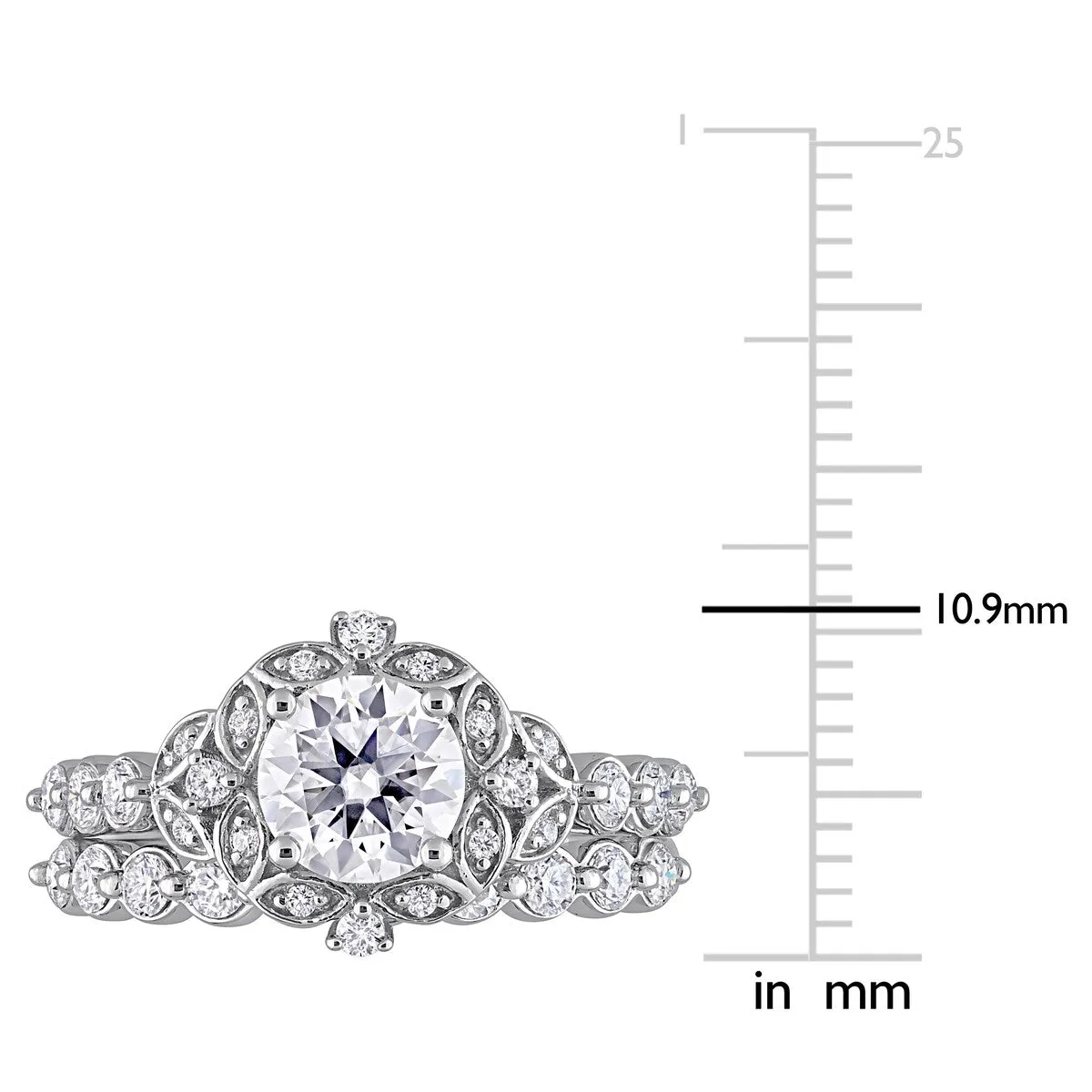 Miadora 1 3/5ct DEW Moissanite Floral Halo Bridal Ring Set in Sterling Silver sold by Zulily product image thumbnail 4