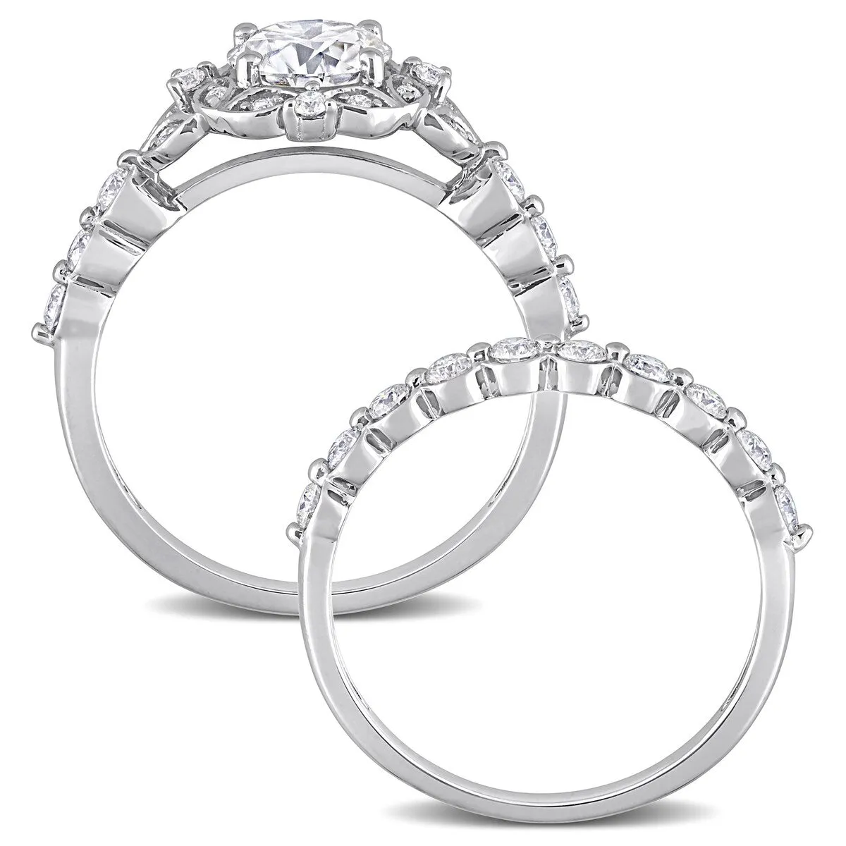 Miadora 1 3/5ct DEW Moissanite Floral Halo Bridal Ring Set in Sterling Silver sold by Zulily product image thumbnail 3