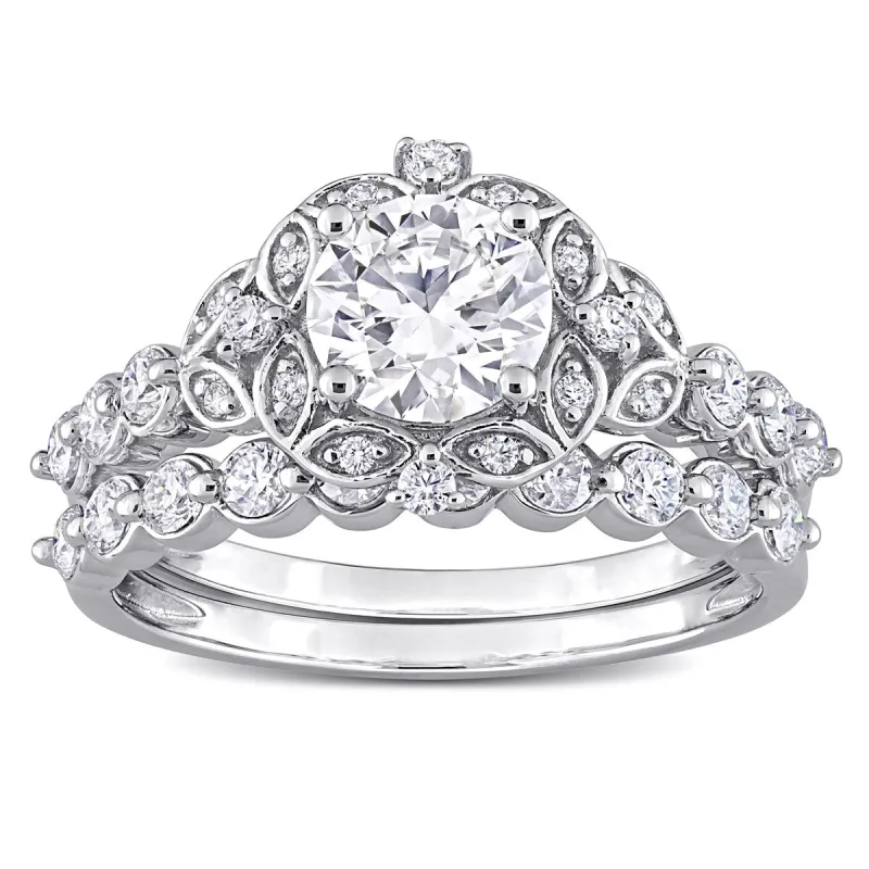 Miadora 1 3/5ct DEW Moissanite Floral Halo Bridal Ring Set in Sterling Silver sold by Zulily