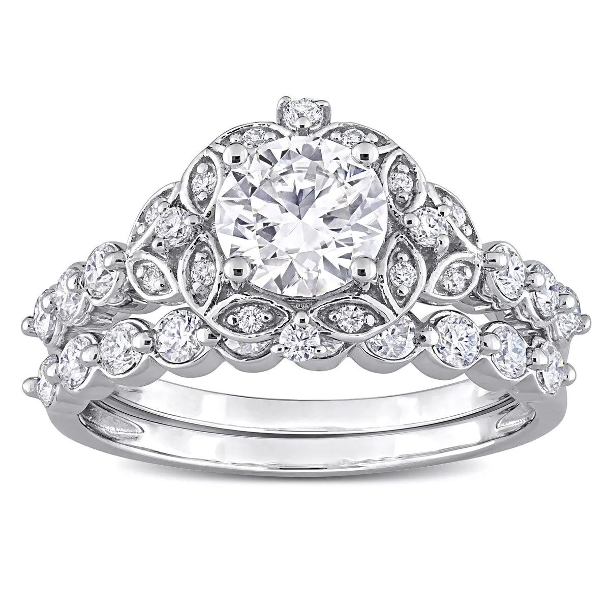 Miadora 1 3/5ct DEW Moissanite Floral Halo Bridal Ring Set in Sterling Silver sold by Zulily
