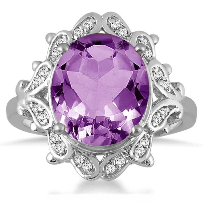 5 Carat Amethyst and Diamond Antique Ring in 10K White Gold sold by Zulily