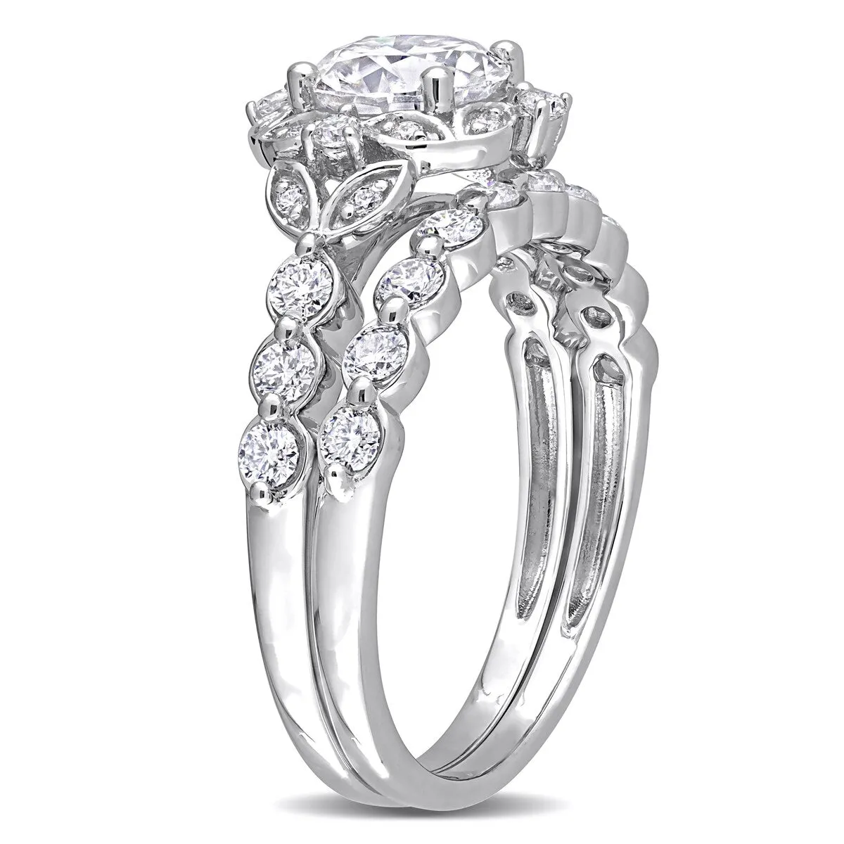 Miadora 1 3/5ct DEW Moissanite Floral Halo Bridal Ring Set in Sterling Silver sold by Zulily product image thumbnail 2
