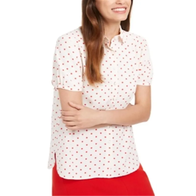 Anne Klein Women's Micro Dot Button up Shirt Red Size XX-Small sold by Zulily