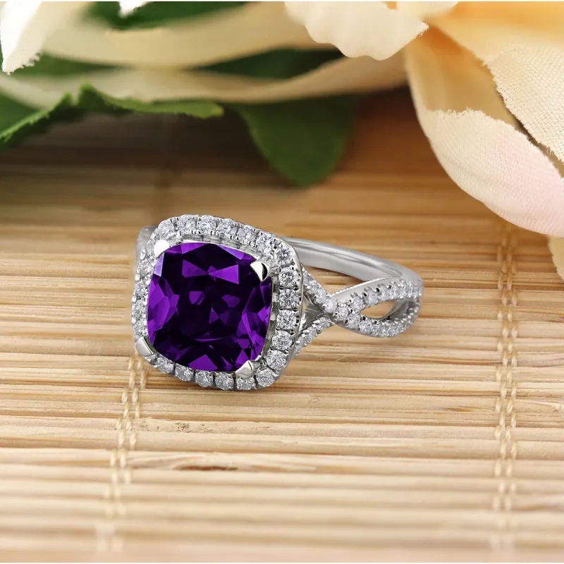 Auriya 1 7/8ct Cushion-cut Purple Amethyst and Halo Diamond Engagement Ring 1/2cttw 14k Gold sold by Zulily