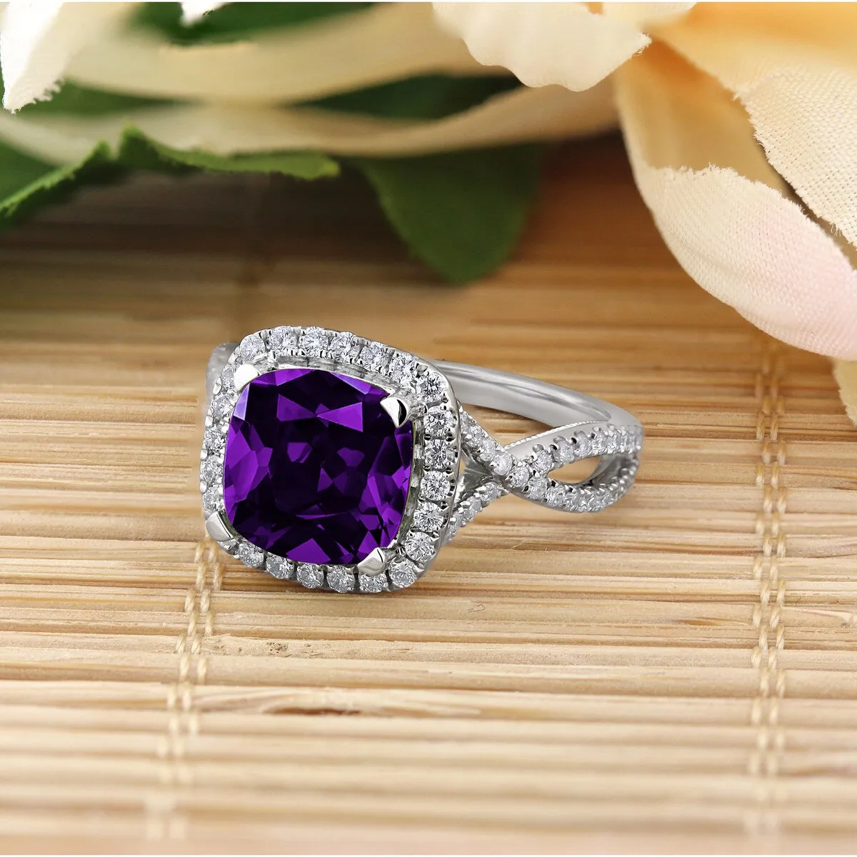 Auriya 1 7/8ct Cushion-cut Purple Amethyst and Halo Diamond Engagement Ring 1/2cttw 14k Gold sold by Zulily