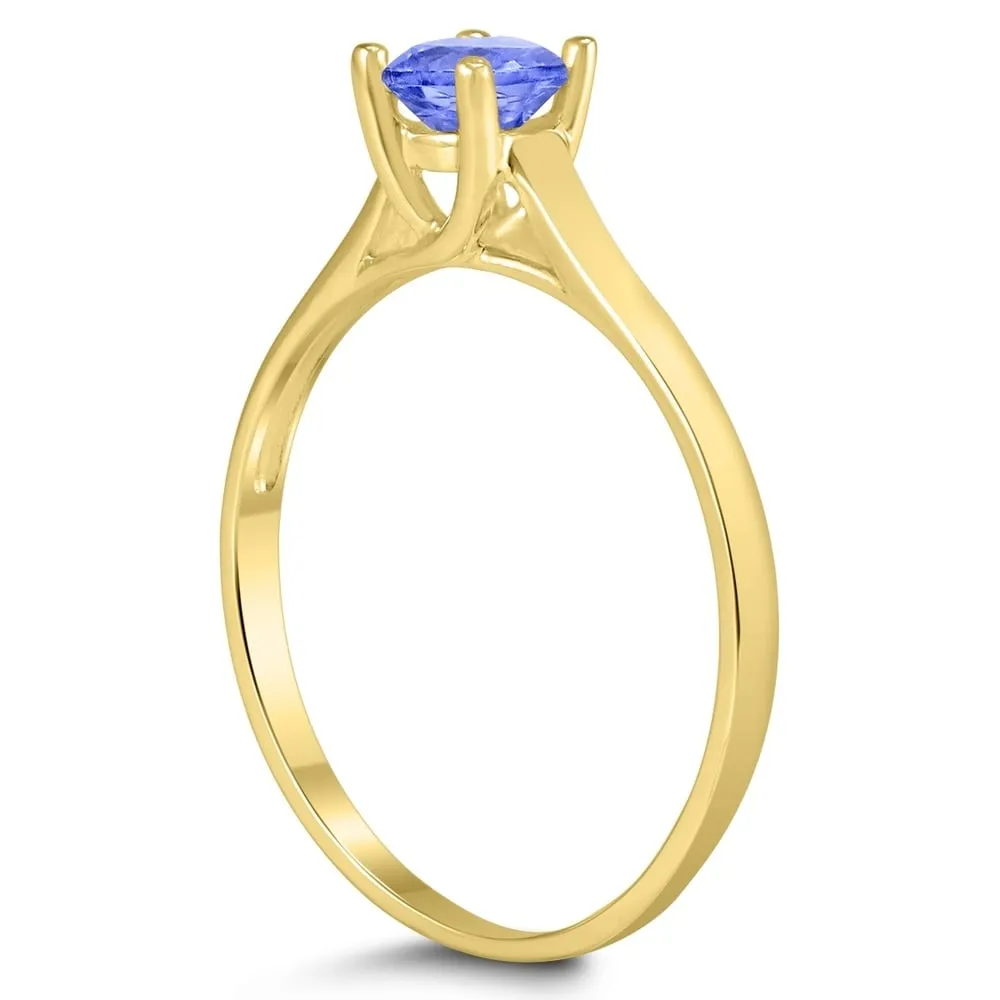 Round 4MM Tanzanite Cathedral Solitaire Ring in 10K Yellow Gold sold by Zulily product image thumbnail 2