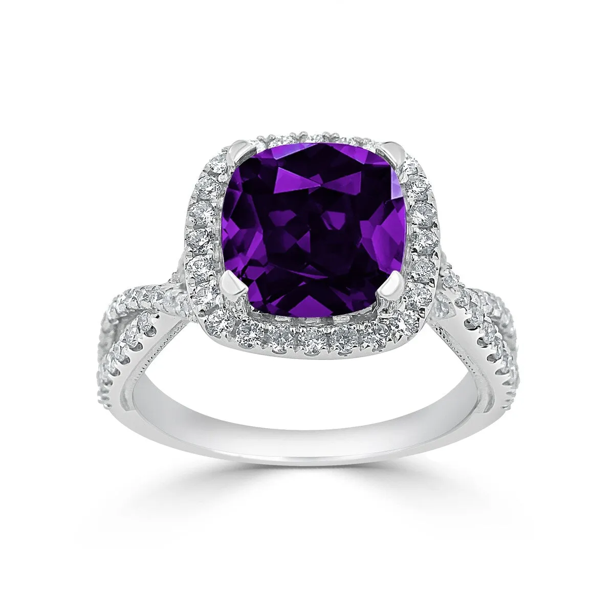 Auriya 1 7/8ct Cushion-cut Purple Amethyst and Halo Diamond Engagement Ring 1/2cttw 14k Gold sold by Zulily product image thumbnail 3