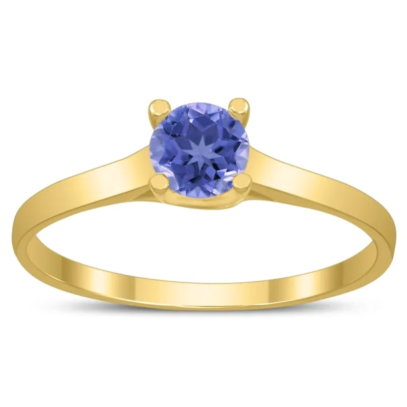 Round 4MM Tanzanite Cathedral Solitaire Ring in 10K Yellow Gold sold by Zulily