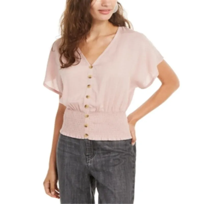 Planet Gold Women's Short Sleeve Button Down Top Pink Size Medium sold by Zulily