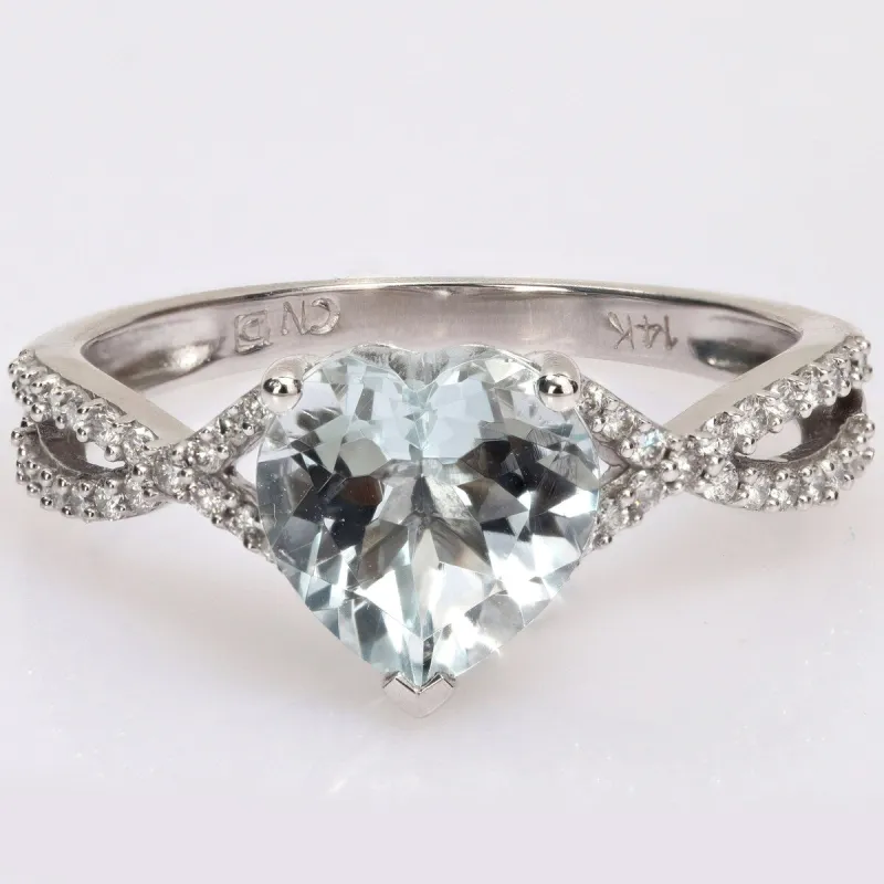 Miadora Heart-cut Aquamarine and 1/5ct TDW Diamond Crossover Ring in 14k White Gold sold by Zulily