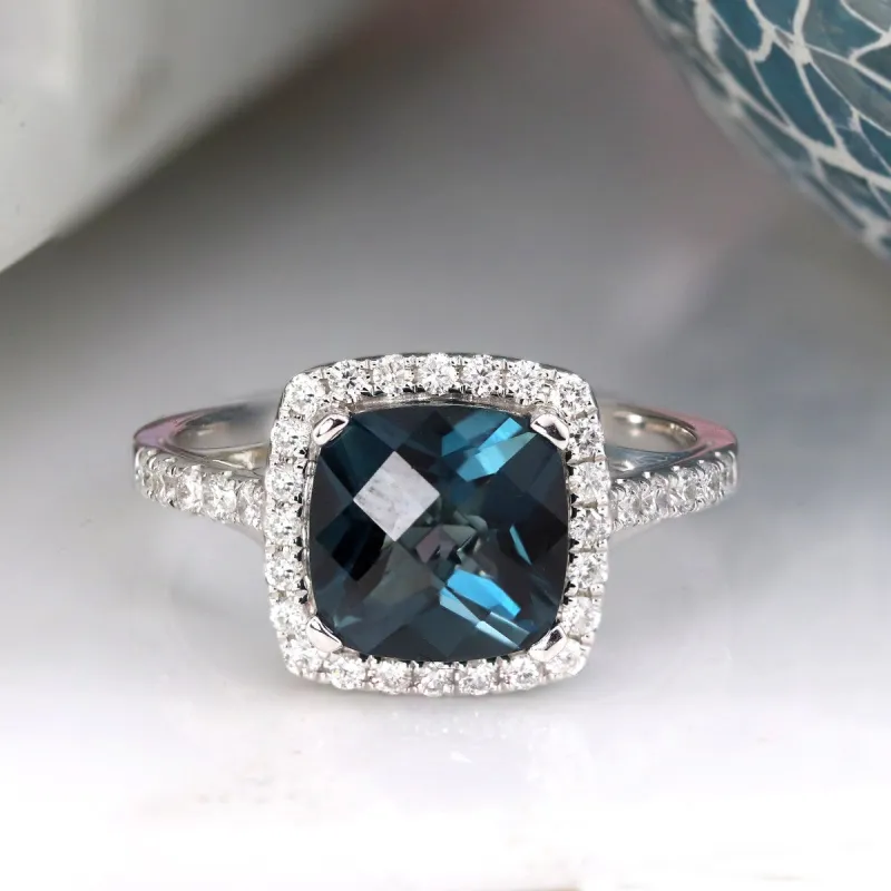 Auriya 2 3/4ct Cushion-cut London Blue Topaz and Halo Diamond Engagement Ring 1/2cttw 14k Gold sold by Zulily
