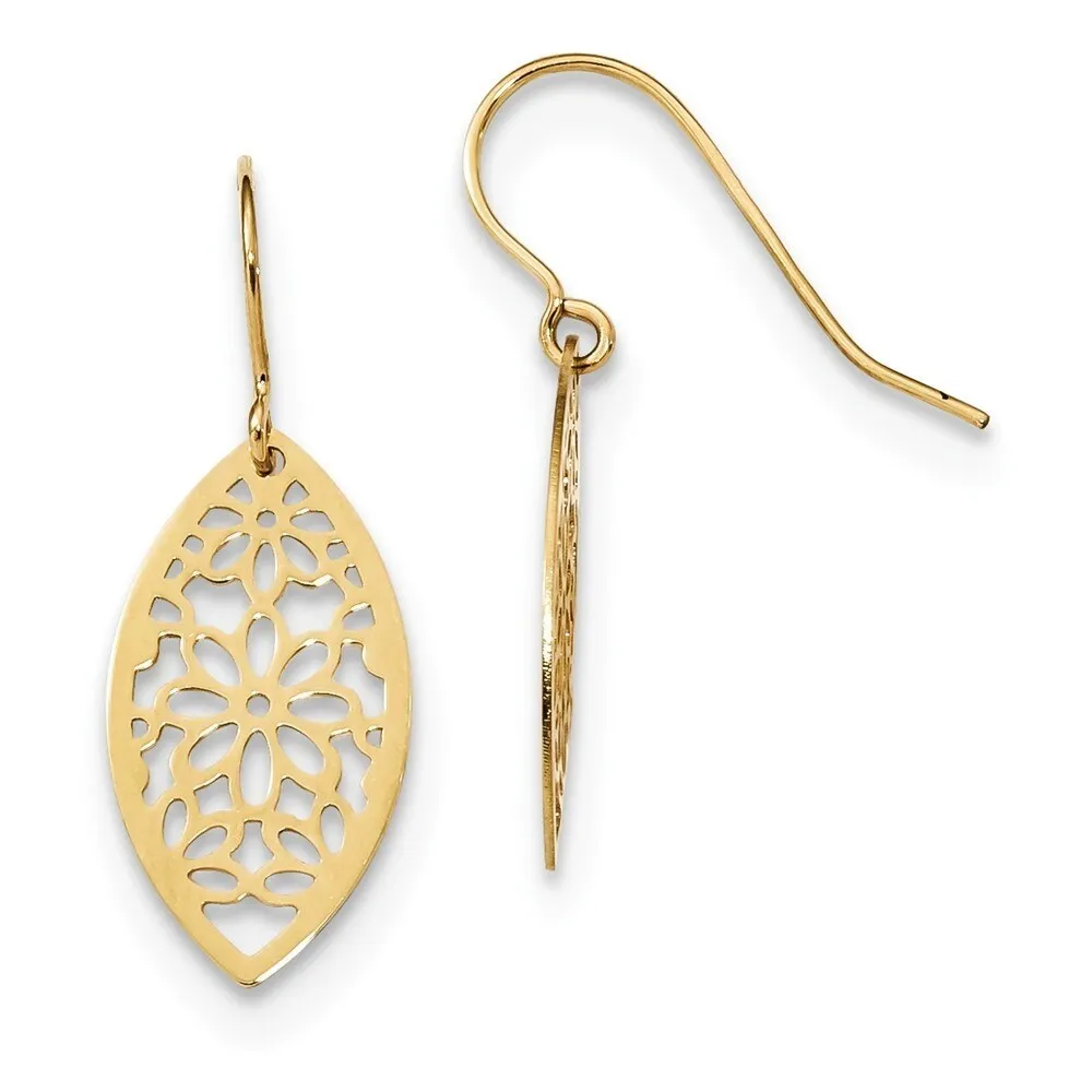 Curata 14k Yellow Gold 27x10mm Cut-out Flower Dangle Hook Earrings sold by Zulily