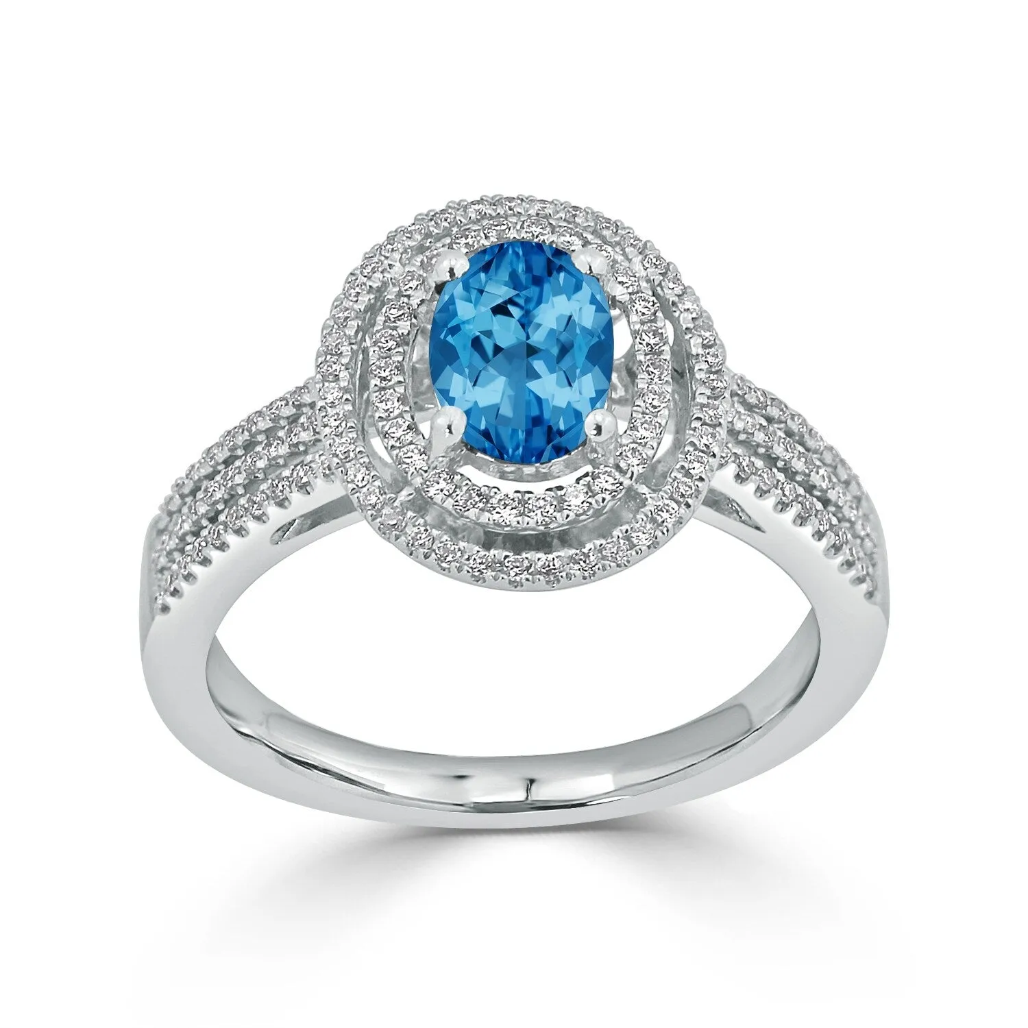 Auriya Modern 7/8ct Oval Blue Topaz and Halo Diamond Ring 1/4cttw 18K Gold sold by Zulily