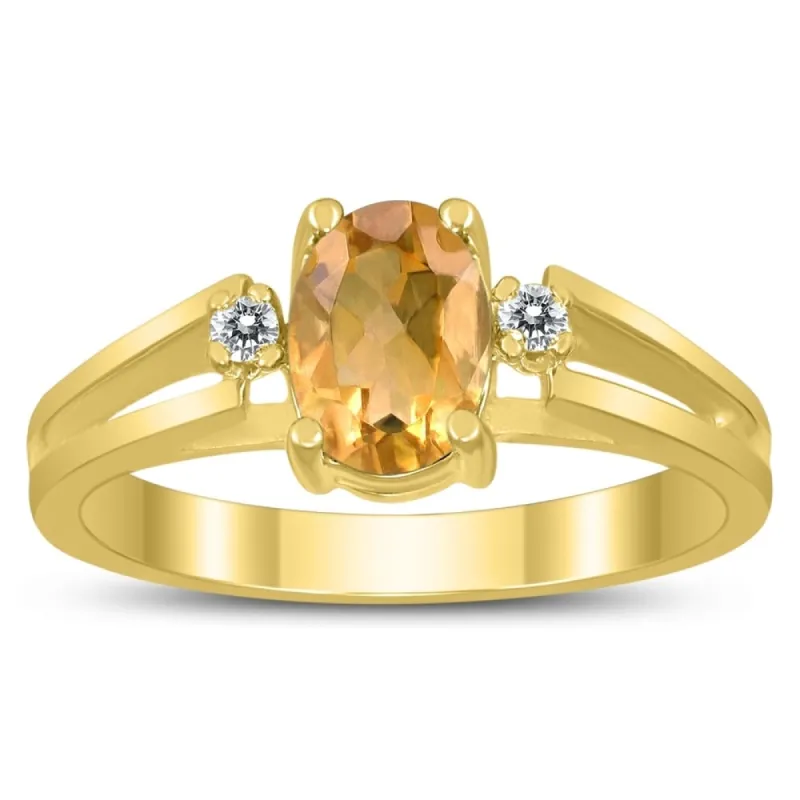 7X5MM Citrine and Diamond Open Three Stone Ring in 10K Yellow Gold sold by Zulily