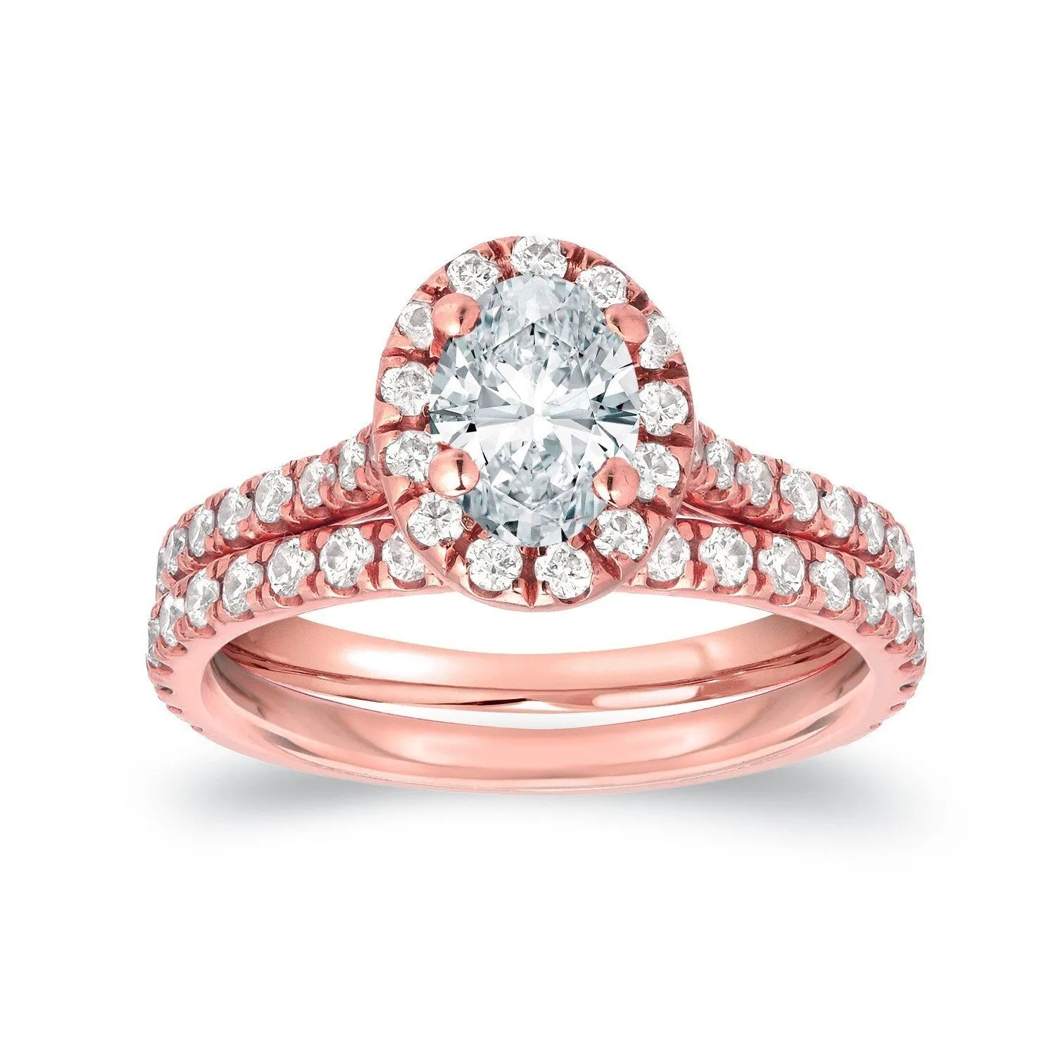 Auriya 14k Rose Gold 1ctw Halo Oval Diamond Engagement Ring Set sold by Zulily product image thumbnail 2