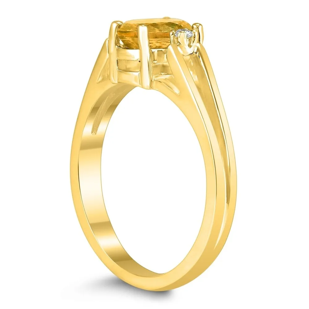 7X5MM Citrine and Diamond Open Three Stone Ring in 10K Yellow Gold sold by Zulily product image thumbnail 2