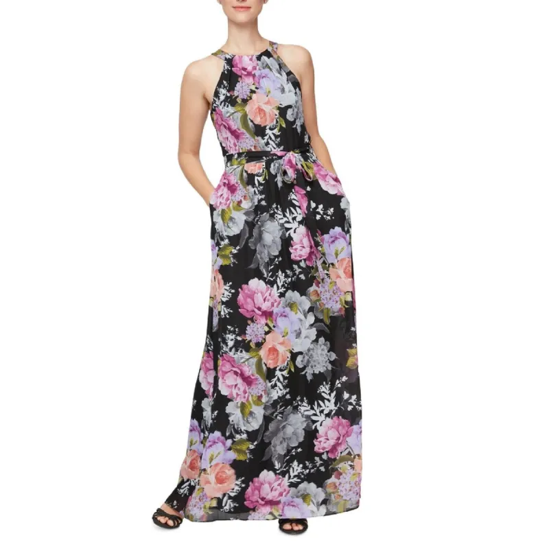 SL Fashions Women's Belted Halter Maxi Dress Black Size 12 sold by Zulily