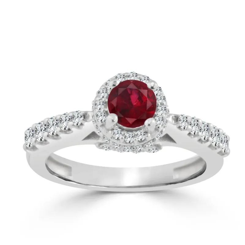 Auriya 14k Gold 2/5ct Ruby and 3/5ct TDW Round Diamond Halo Engagement Ring sold by Zulily