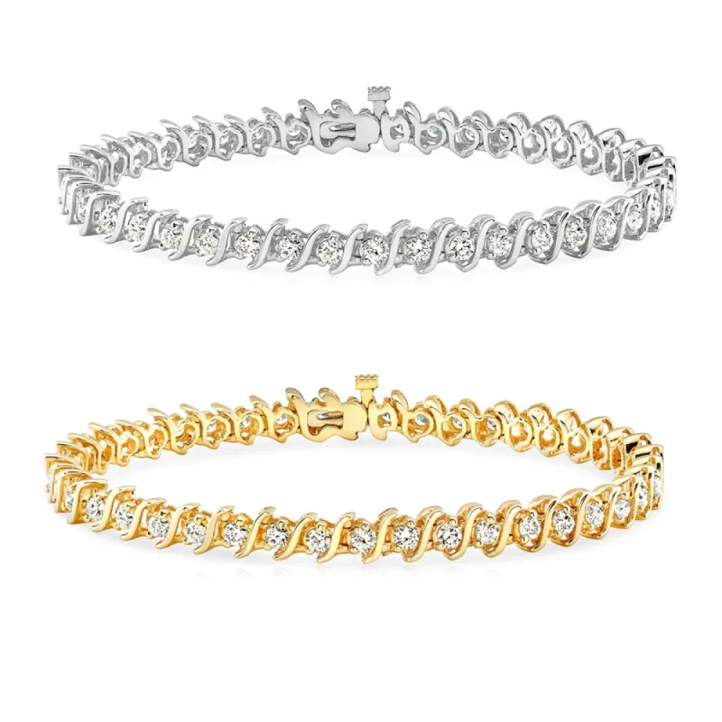 Auriya 1 to 10 carat TW Round Diamond Tennis Bracelet S-Link 14k Gold sold by Zulily