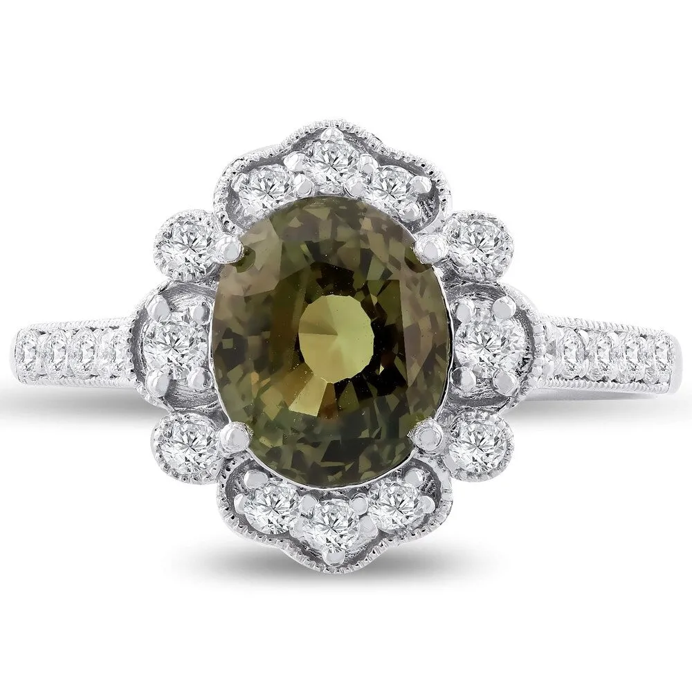 Auriya Platinum Certified 2 3/4ct Oval-Cut Alexandrite and 1/3ct TDW Diamond Halo Engagement Ring sold by Zulily product image thumbnail 3