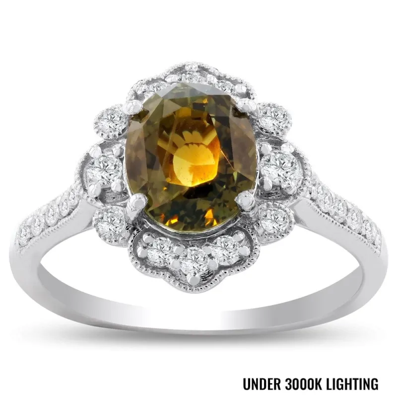 Auriya Platinum Certified 2 3/4ct Oval-Cut Alexandrite and 1/3ct TDW Diamond Halo Engagement Ring sold by Zulily