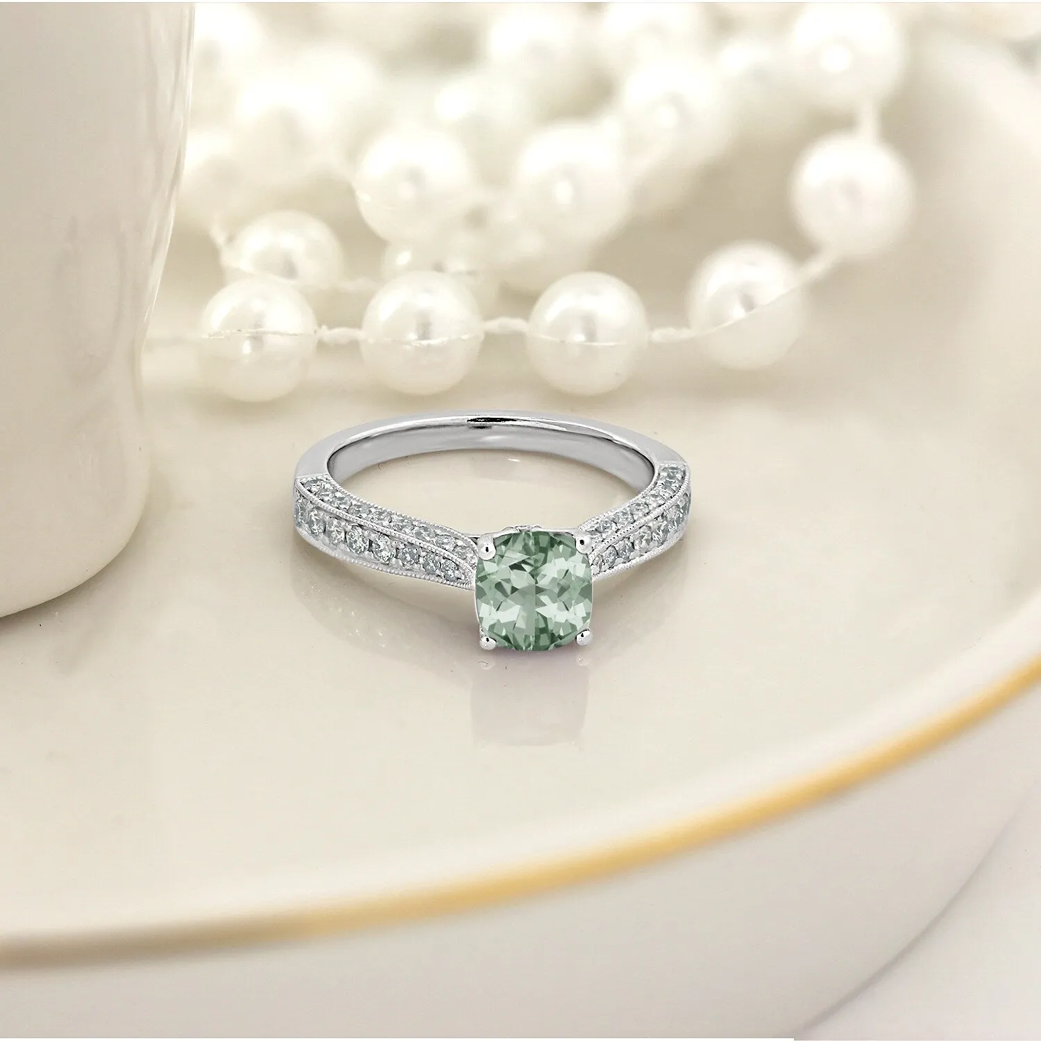 Auriya 5/8ct Unique Cushion-cut Green Amethyst and Diamond Engagement Ring 3/8ctw 14k Gold sold by Zulily