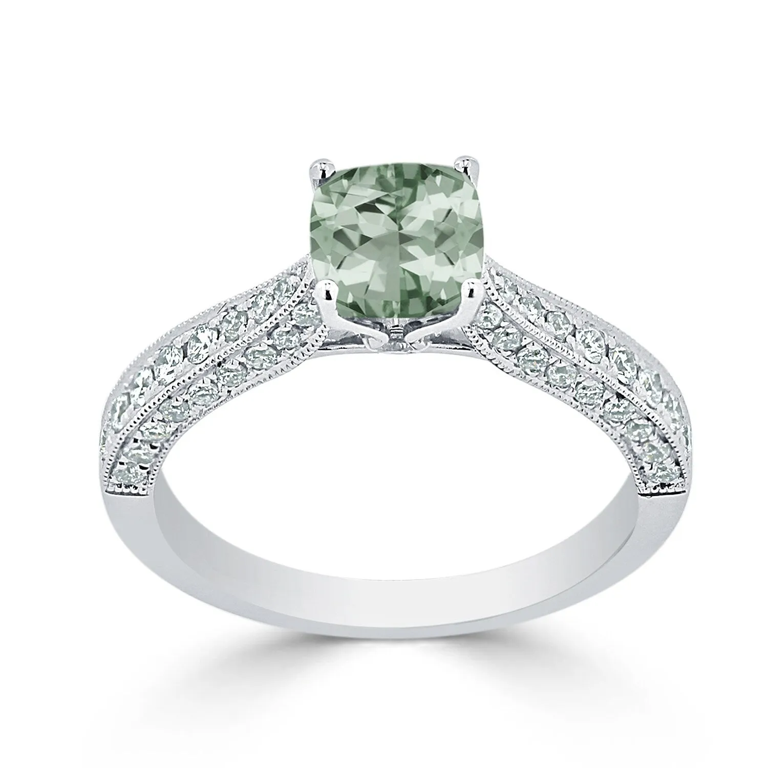 Auriya 5/8ct Unique Cushion-cut Green Amethyst and Diamond Engagement Ring 3/8ctw 14k Gold sold by Zulily product image thumbnail 3