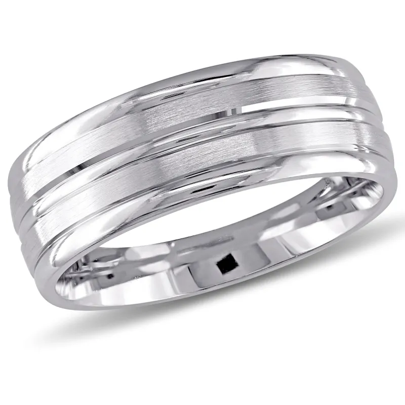 Miadora Mens Striped Wedding Band in 14k White Gold (8 mm) sold by Zulily
