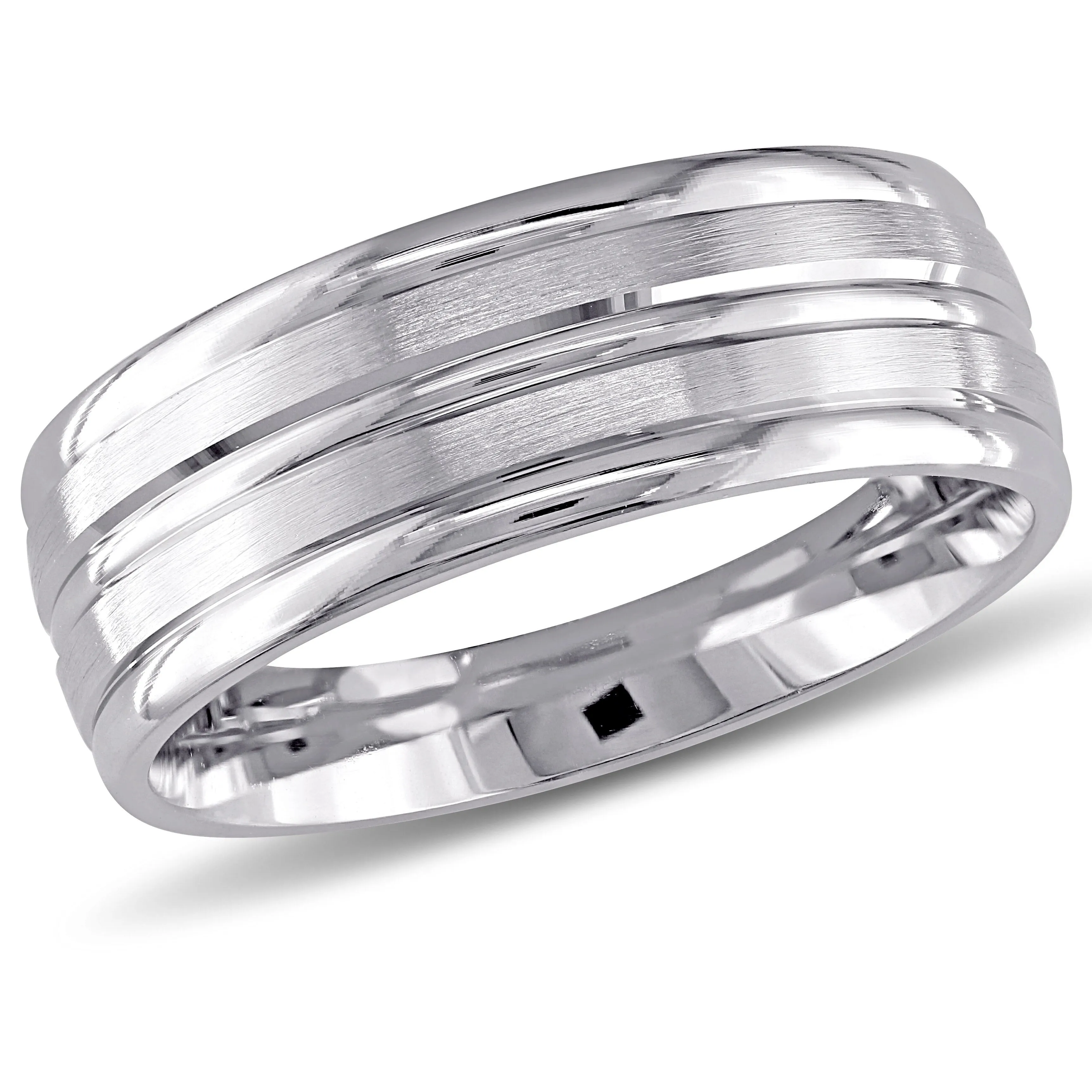 Miadora Mens Striped Wedding Band in 14k White Gold (8 mm) sold by Zulily