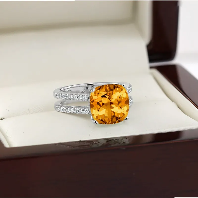 Auriya Modern 3ct Cushion-cut Citrine and Diamond Engagement Ring 1/4cttw 14k Gold sold by Zulily