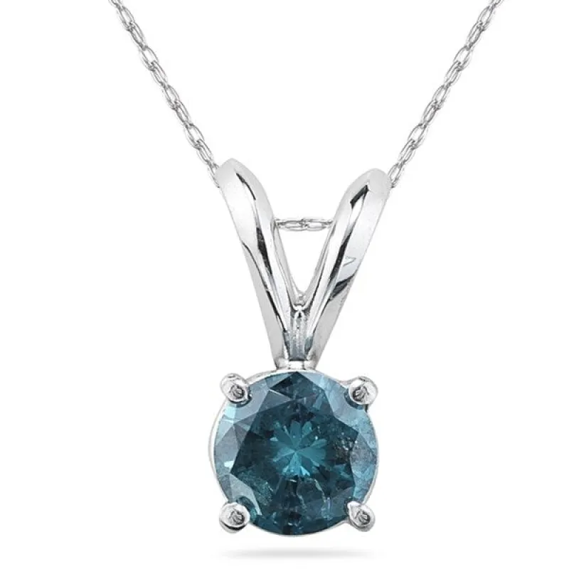 3/4 Carat Round Blue Diamond Solitaire Pendant in 14K White Gold sold by Zulily