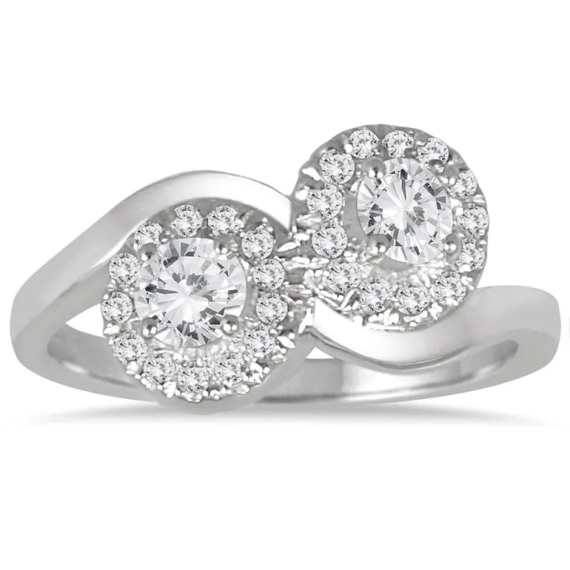 3/4 Carat TW Two Stone Halo Diamond Ring in 10K White Gold sold by Zulily