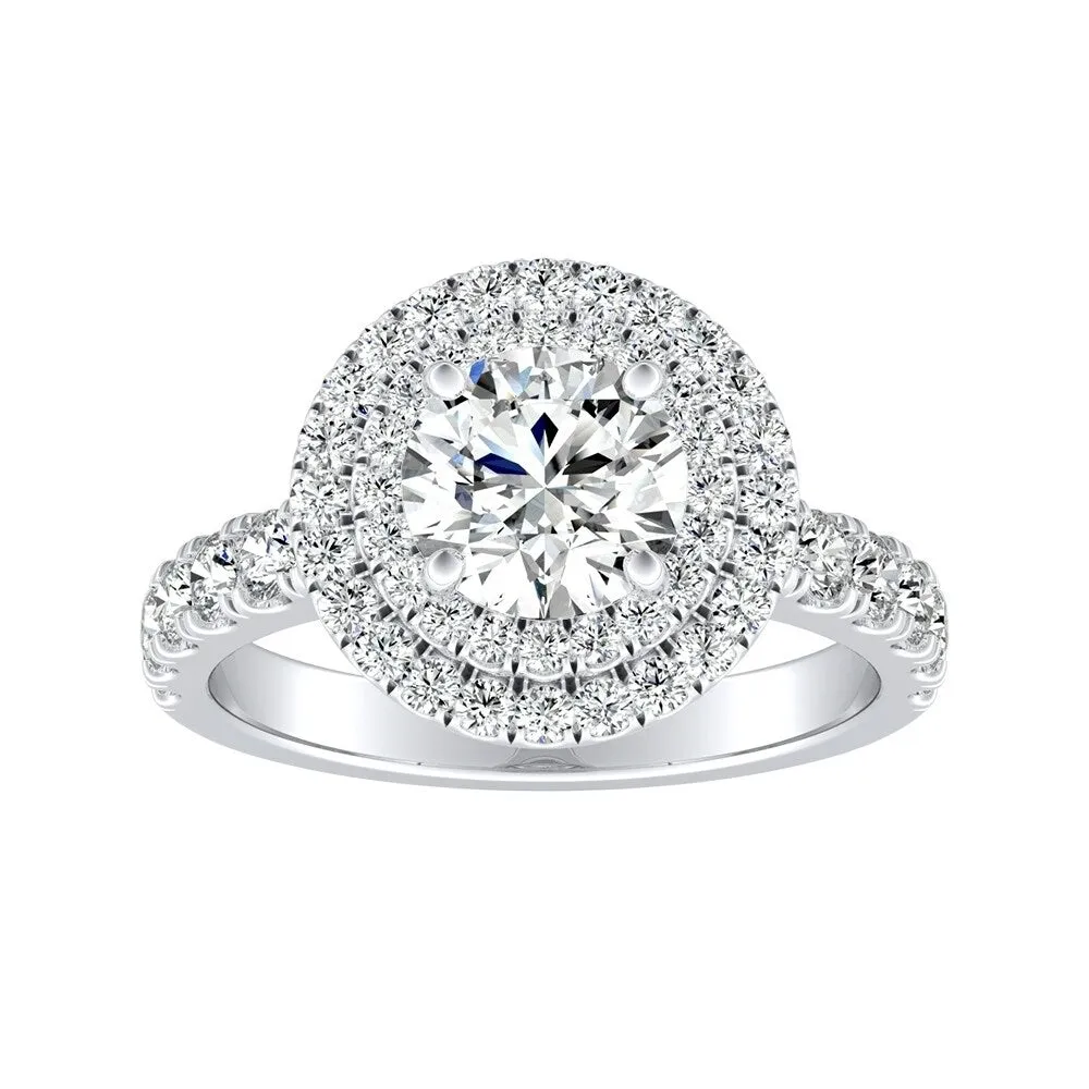 Auriya 1ct Round Moissanite and 3/4ctw Double Halo Diamond Engagement Ring 14K Gold sold by Zulily