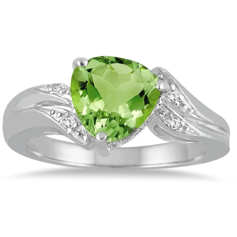 2 1/4 Carat Trillion Cut Peridot and Diamond Ring in 10K White Gold sold by Zulily