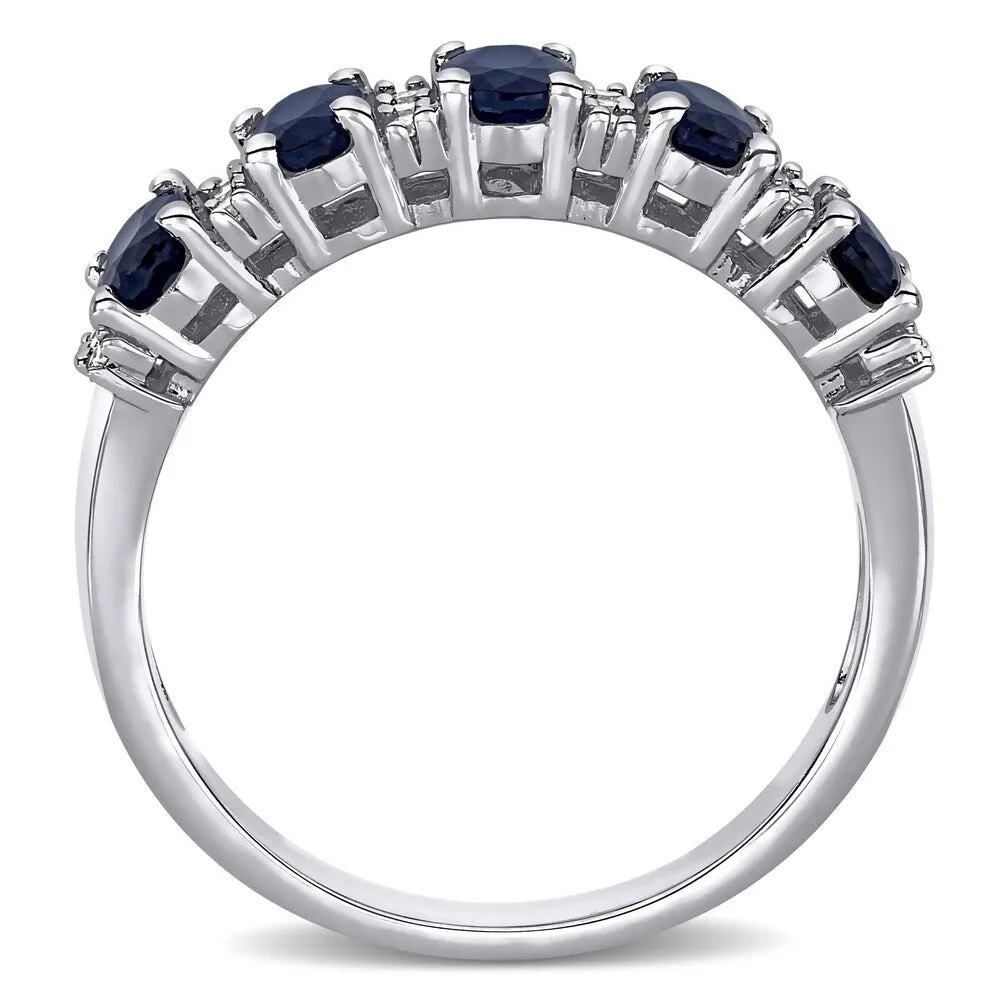 Miadora 14k White Gold Oval-Cut Blue Sapphire and 1/6ct TDW Diamond Anniversary Band sold by Zulily product image thumbnail 3