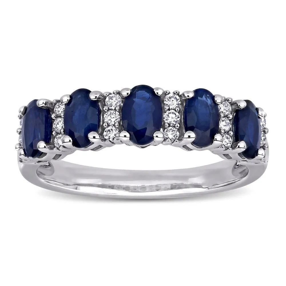 Miadora 14k White Gold Oval-Cut Blue Sapphire and 1/6ct TDW Diamond Anniversary Band sold by Zulily