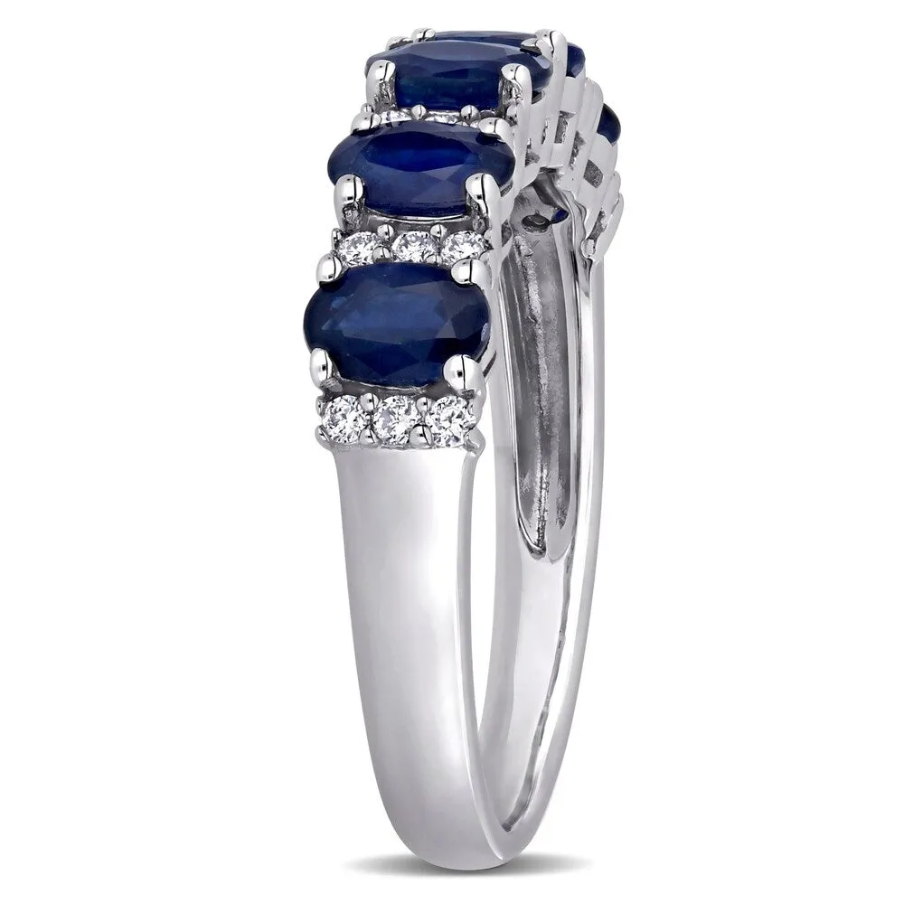 Miadora 14k White Gold Oval-Cut Blue Sapphire and 1/6ct TDW Diamond Anniversary Band sold by Zulily product image thumbnail 2