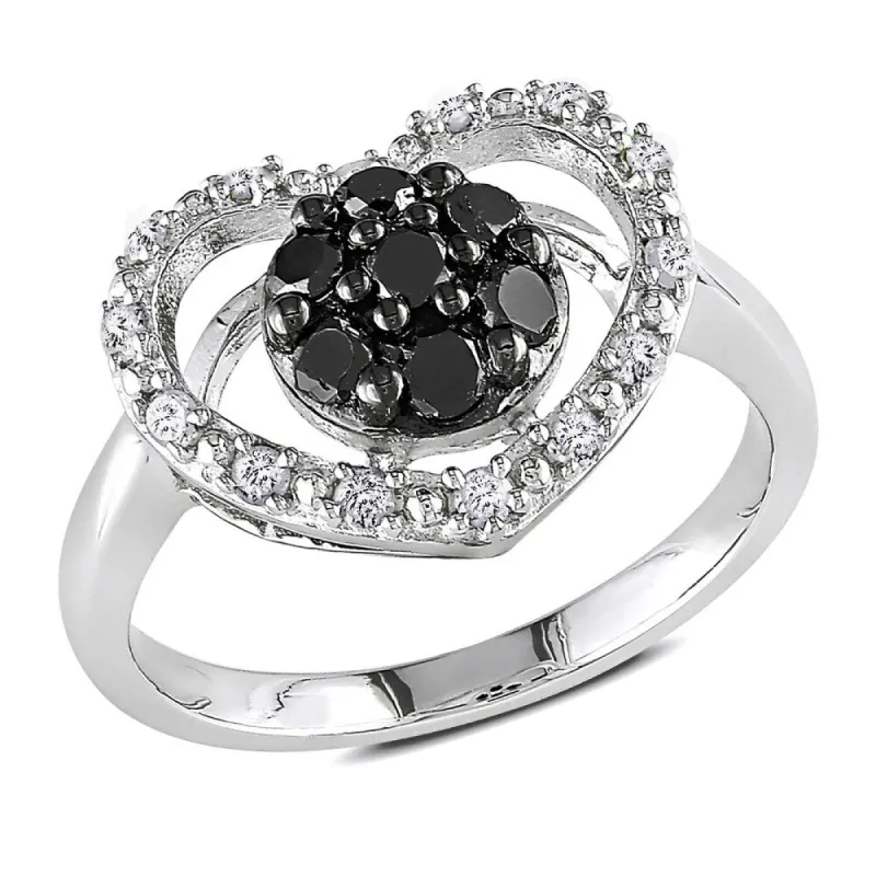 Miadora Sterling Silver 1/2ct TDW Black and White Diamond Heart Ring sold by Zulily