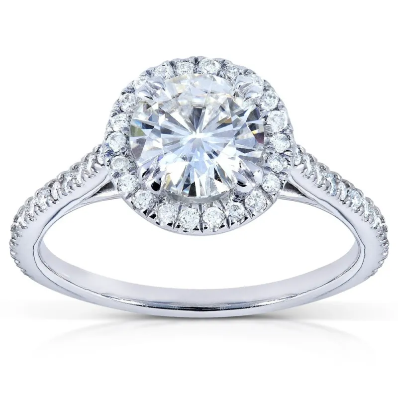 Annello by Kobelli 14k White Gold 1 1/4ct TGW Moissanite and Diamond Halo Engagement Ring sold by Zulily