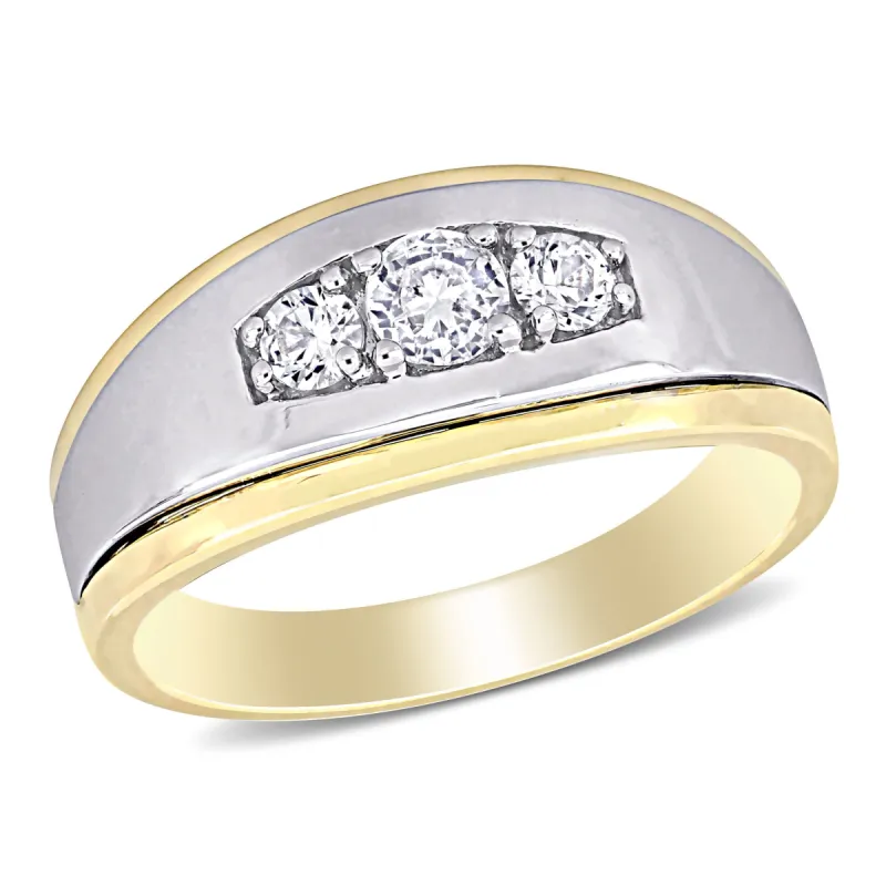 Miadora 5/8 CT TGW Created White Sapphire 3-Stone Mens Ring in 10k White and Yellow Gold sold by Zulily