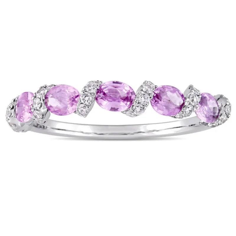 Miadora Signature Collection 14k White Gold Light Pink Sapphire and 1/4ct TDW Diamond Swirl Annivers sold by Zulily