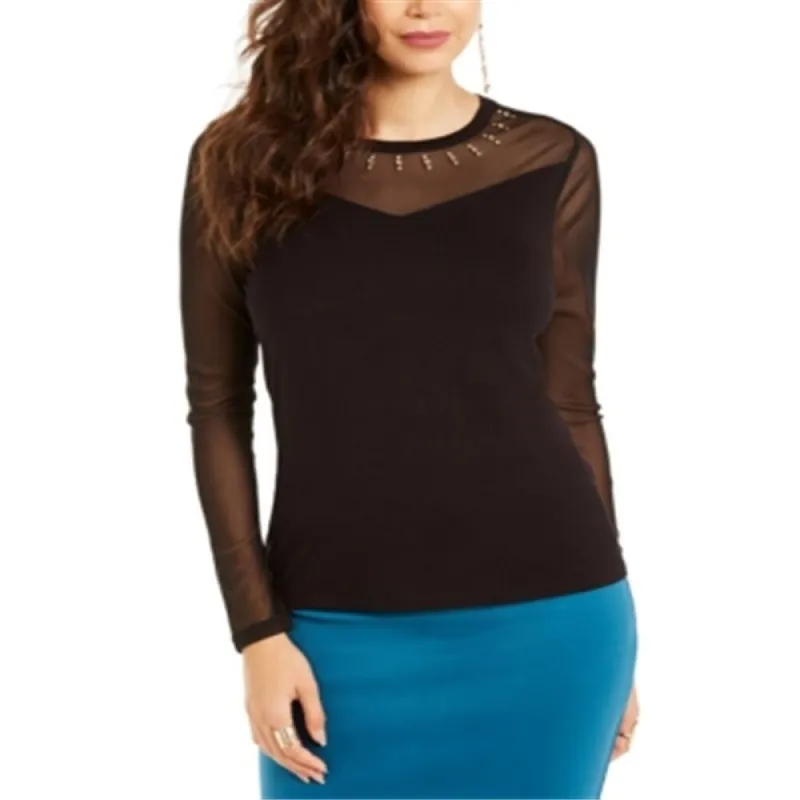 Thalia Sodi Women's Sheer Sleeve Embellished Top Black Size X-Small sold by Zulily