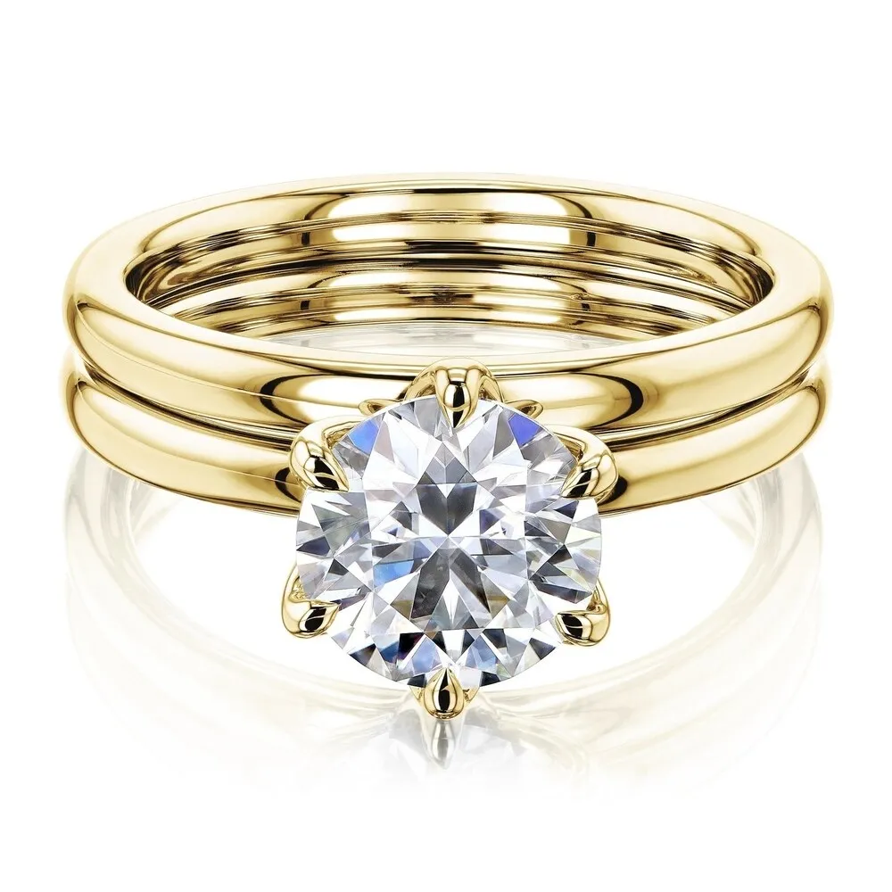 Annello by Kobelli 14k Gold 1.5 Carat Round Forever One Moissanite Solitaire 6-Prong Floating Comfort Fit Bridal Set (DEF/VS) sold by Zulily product image thumbnail 4