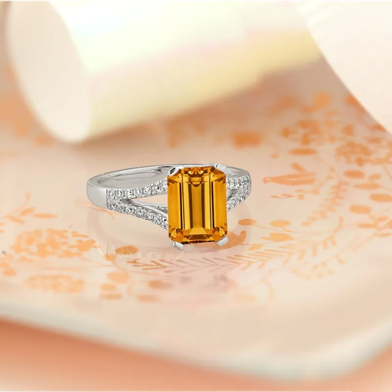 Auriya 2 1/8ct Fancy Emerald-cut Citrine and Diamond Engagement Ring 1/4ctw 14k Gold sold by Zulily