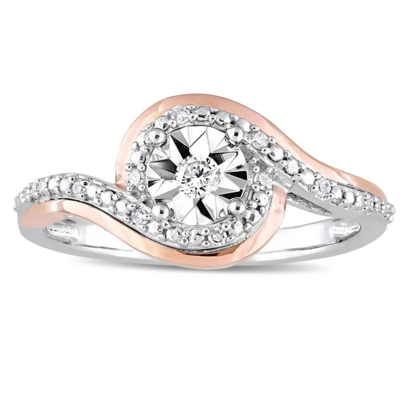 Miadora 2-Tone 10k White and Rose Gold 1/10ct TDW Diamond Crossover Bypass Engagement Ring sold by Zulily