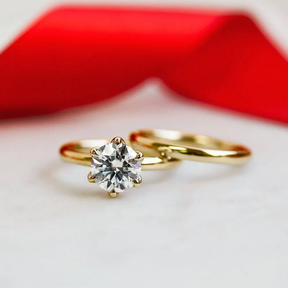 Annello by Kobelli 14k Gold 1.5 Carat Round Forever One Moissanite Solitaire 6-Prong Floating Comfort Fit Bridal Set (DEF/VS) sold by Zulily product image thumbnail 5